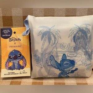 PRIMARK Stitch Ohana Folding Shopping Tote Bag White/Blue Foldaway  Lilo Disney